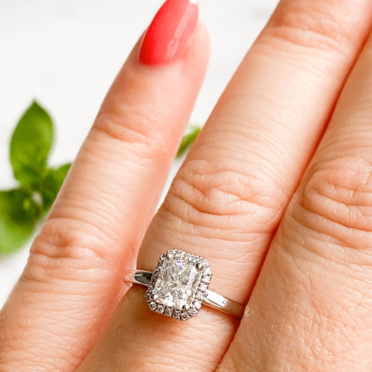0.70 Carats Radiant Shape Moissanite Halo Engagement Ring