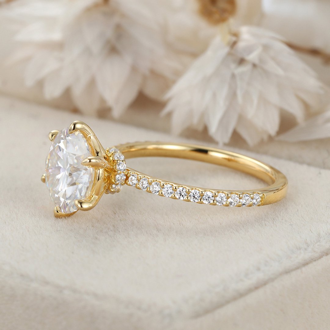 3.0 Carats Round Shape Moissanite Hidden Halo & Pave Engagement Ring