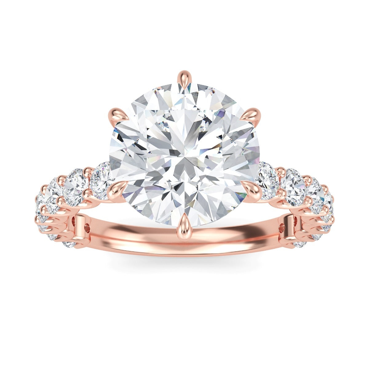 3.0 Carats Round Shape Moissanite Pave Engagement Ring