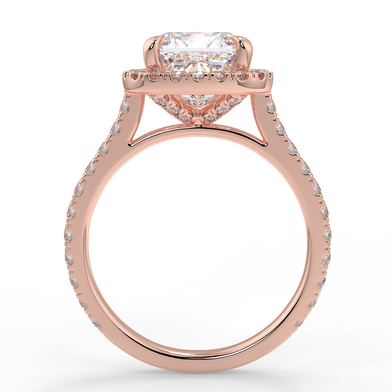 2.50 Carats Cushion Shape Moissanite Halo Pave Engagement Ring