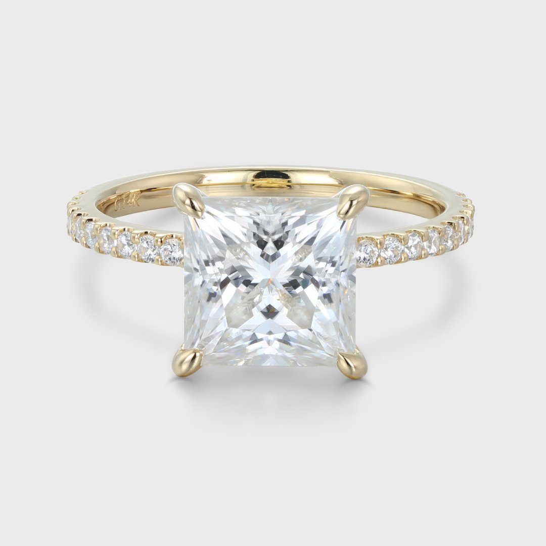 3.0 Carats Princess Shape Moissanite Hidden Halo & Pave Engagement Ring