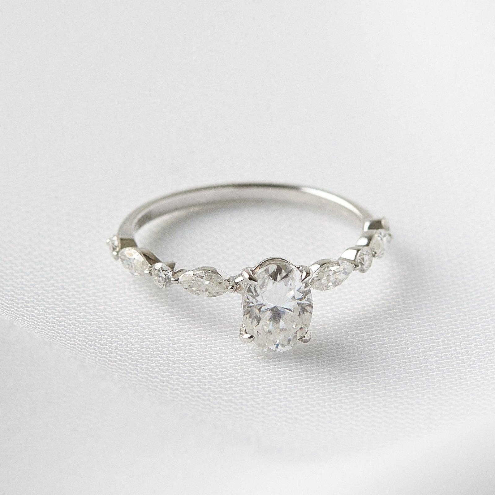 1.0 Carats Oval Shape Moissanite Pave Engagement Ring