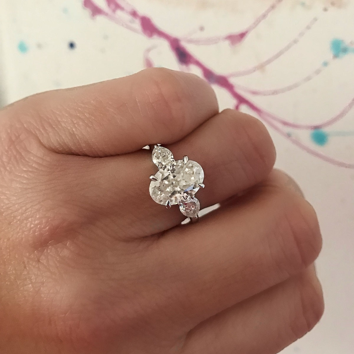 2.50 Carats Oval Shape Moissanite Three Stone Engagement Ring