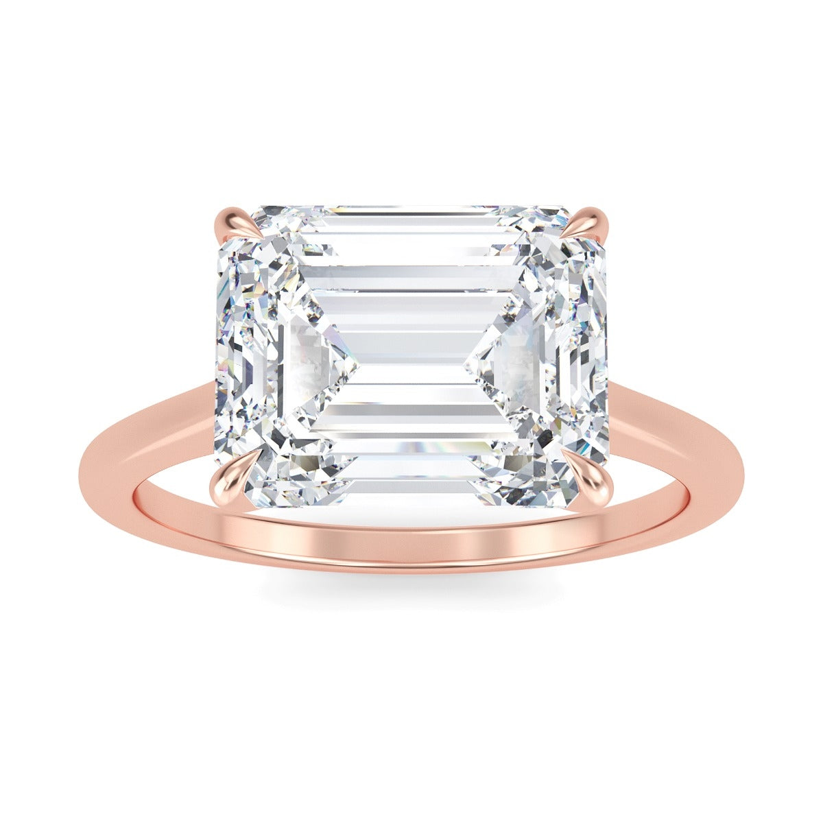 3.0 Carats East West Emerald Shape Moissanite Solitaire Engagement Ring