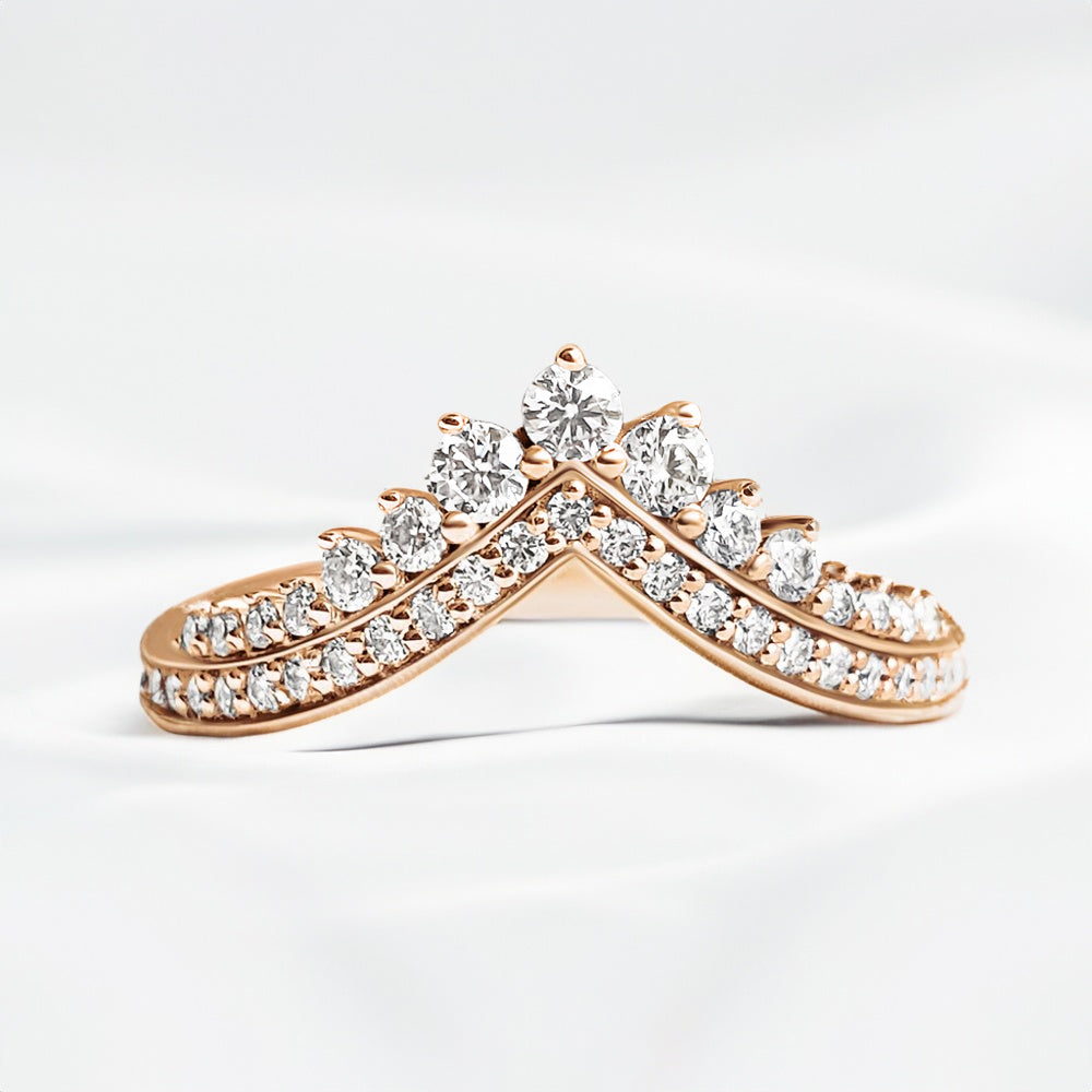0.15 Carats V Shape with Vintage Round & Pear Cut Moissanite Wedding Band