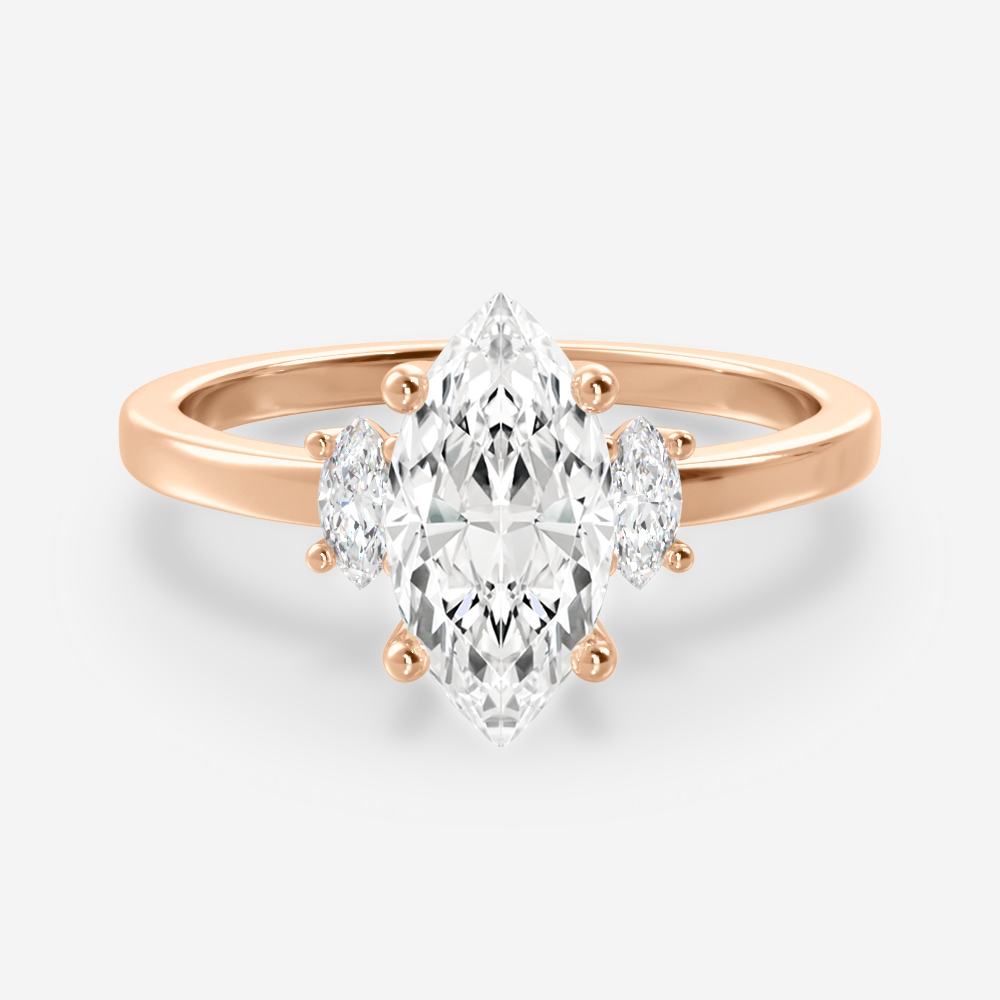 1.0 Carats Marquise Shape Moissanite Three Stone Engagement Ring