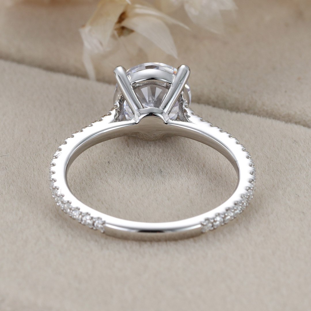 1.02.0 Carats Round Shape Moissanite Pave Engagement Ring