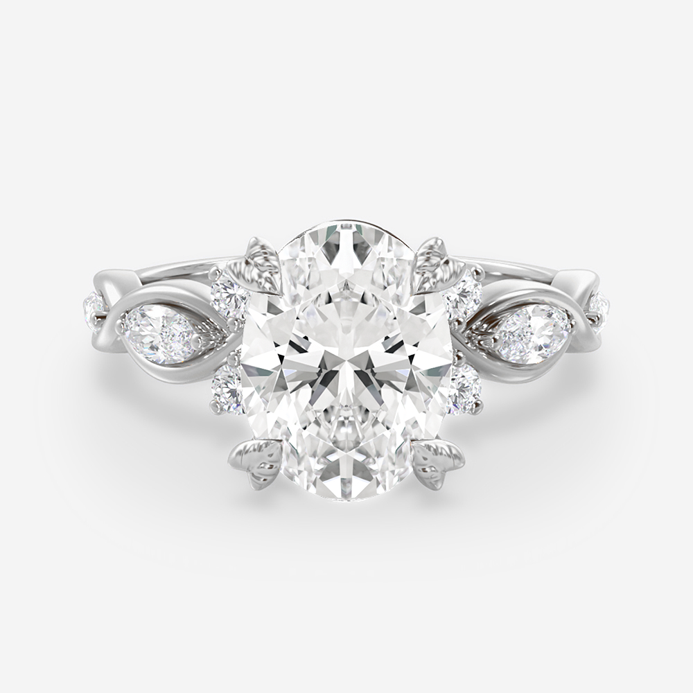 2.10 Carats Oval Shape Moissanite Pave Engagement Ring
