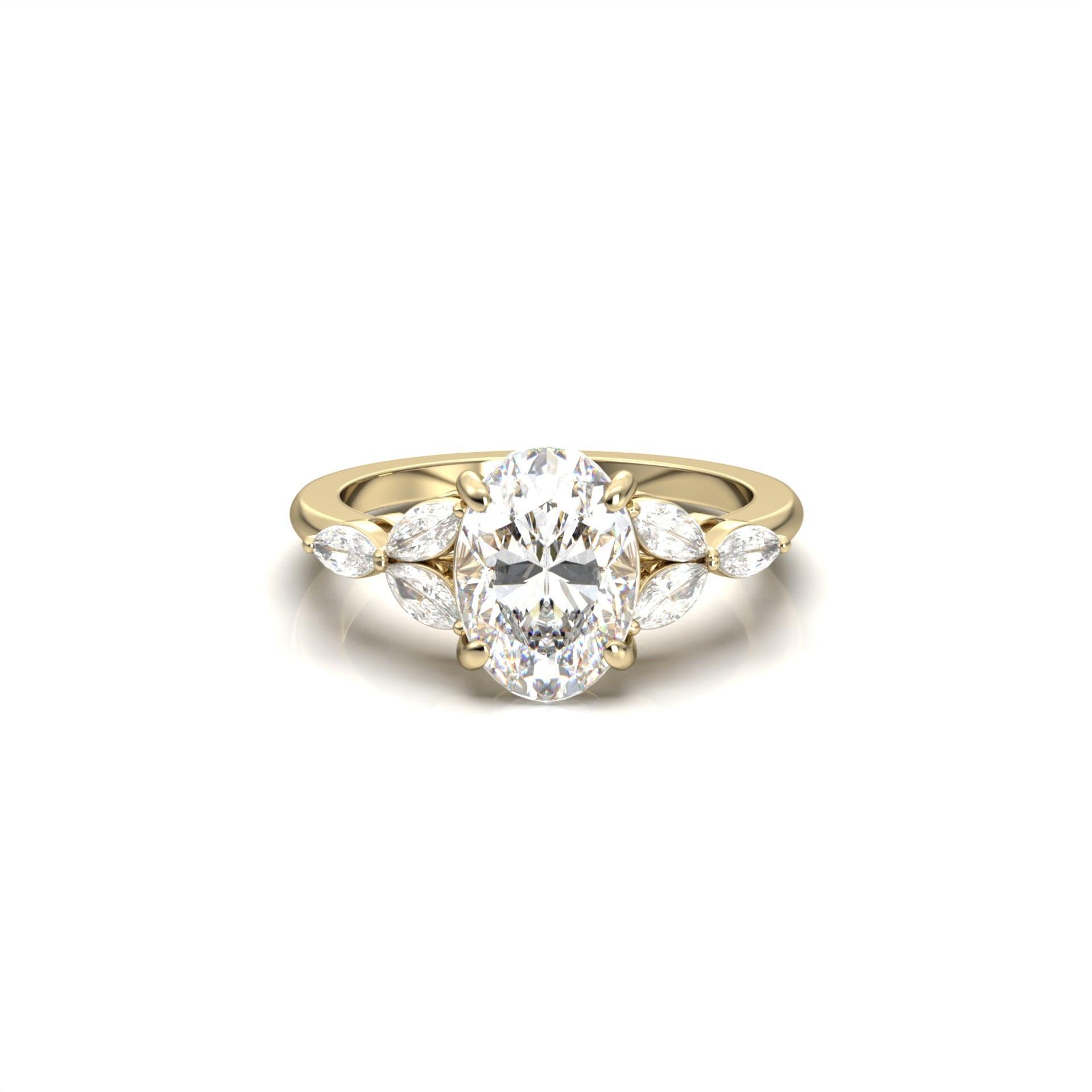 2.0 Carats Oval Moissanite Cluster Engagement Ring