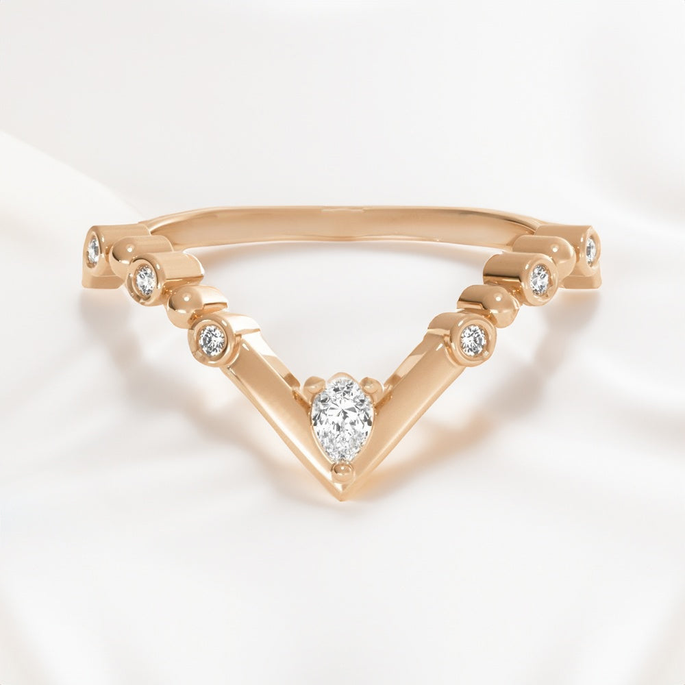 0.12 Carats Moissanite Round & Pear Shape V Shape Wedding Band