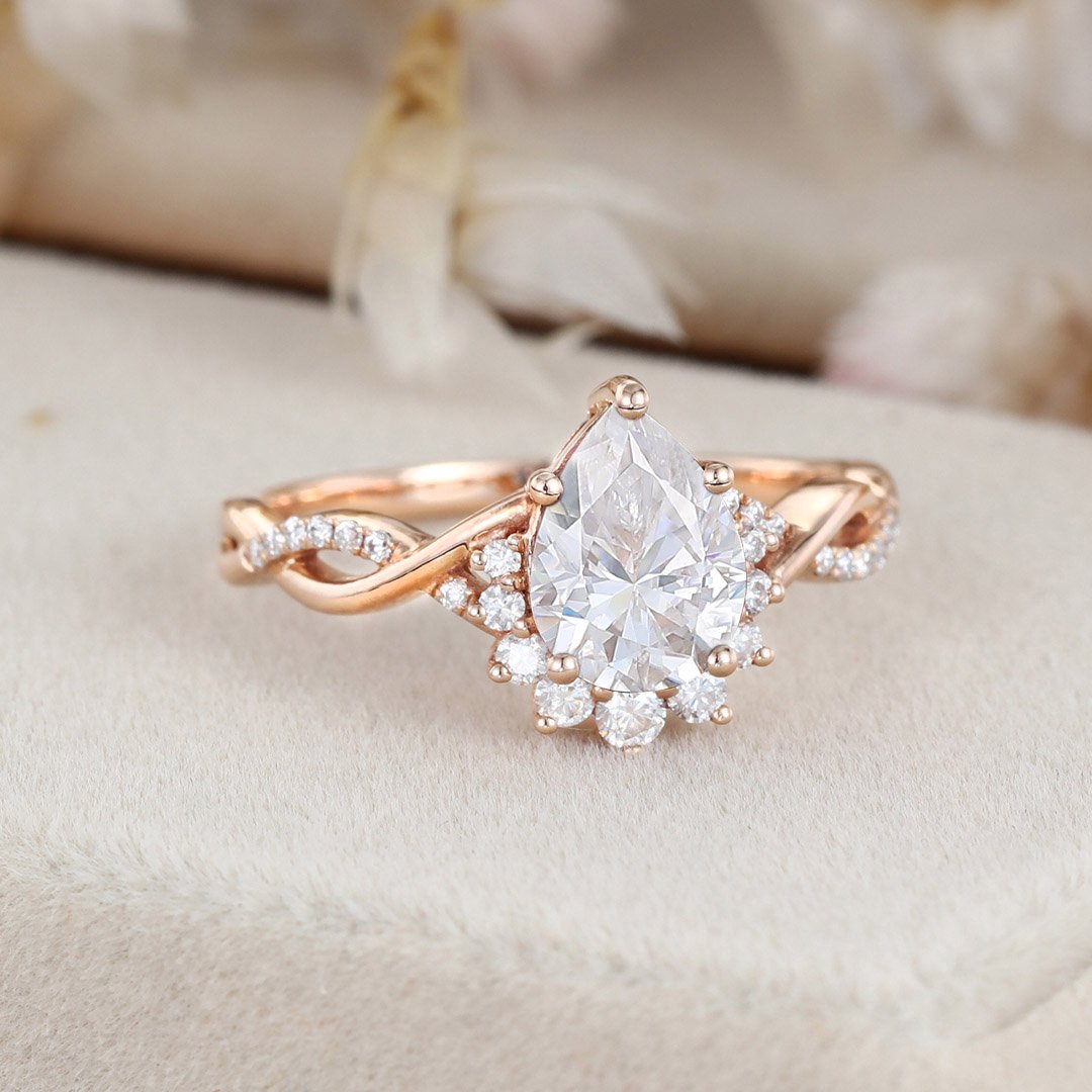 1.50 Carats Pear Shape Moissanite Twisted Engagement Ring
