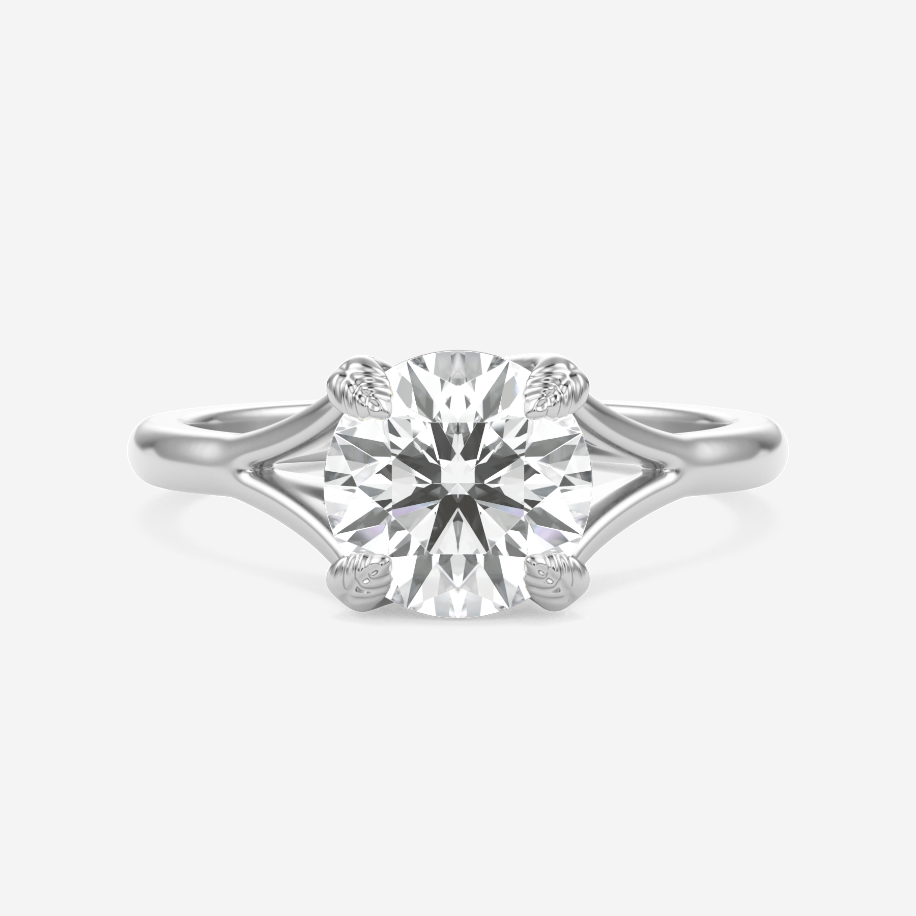 1.50 Carats Round Shape Moissanite Solitaire Split Shank Engagement Ring