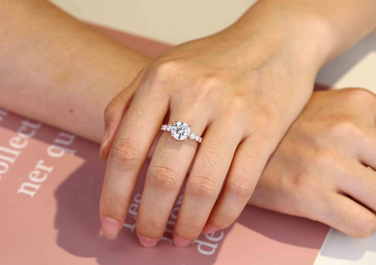 3.0 Carats Round Shape Moissanite Seven Stone Engagement Ring