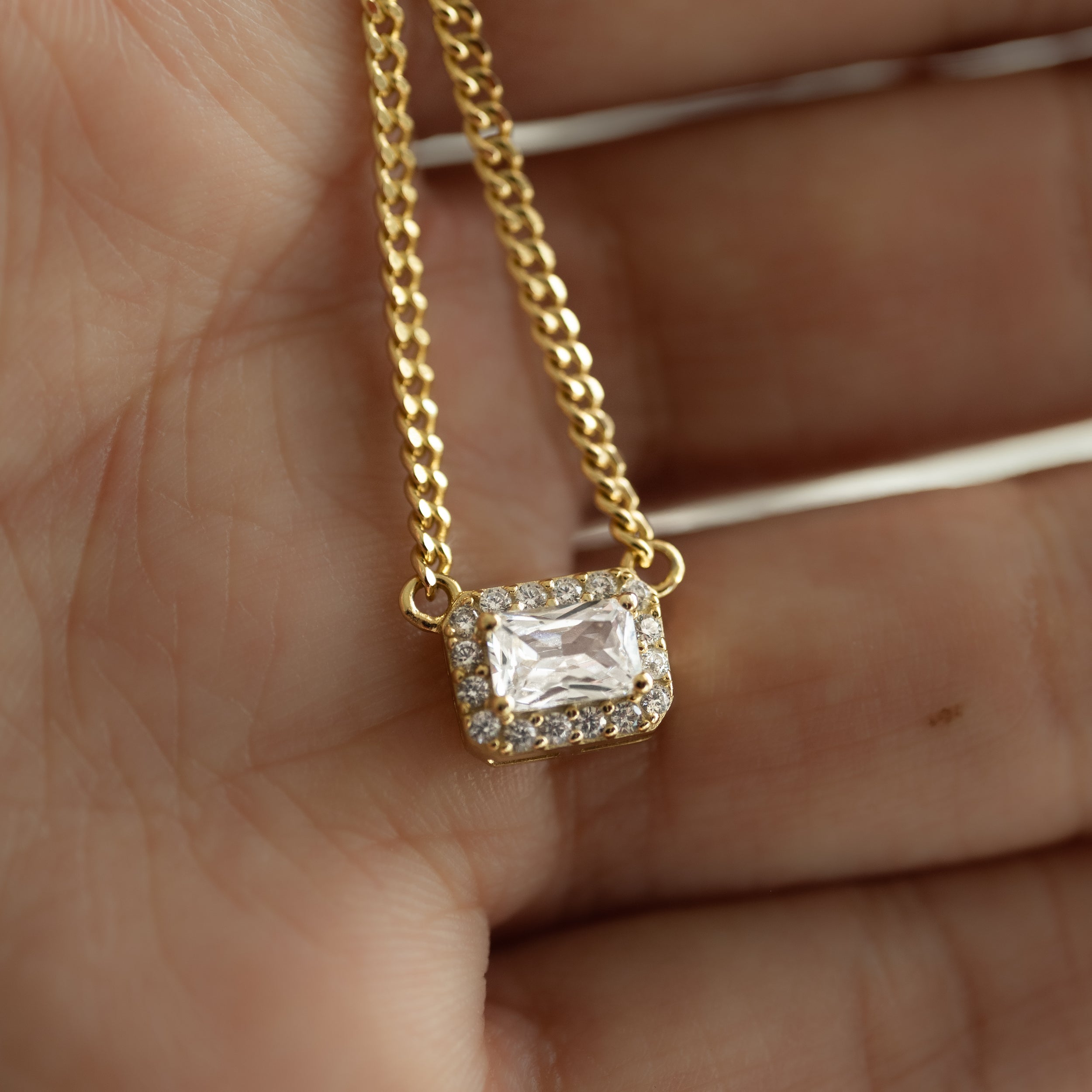 1.20 Carats Radiant Shape Moissanite Diamond Halo Necklace