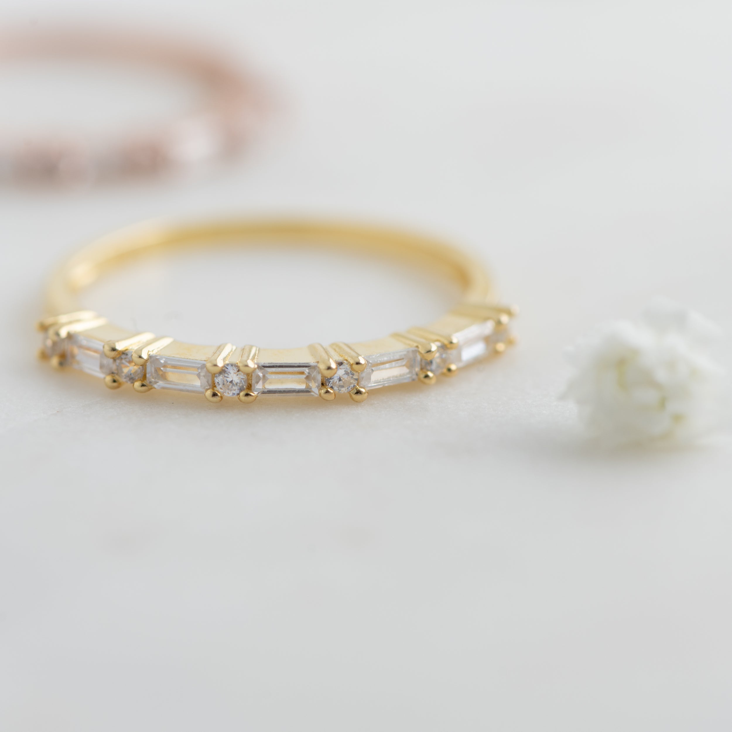 0.80 Carats Moissanite Baguette & Round Cut Half Eternity Wedding Band