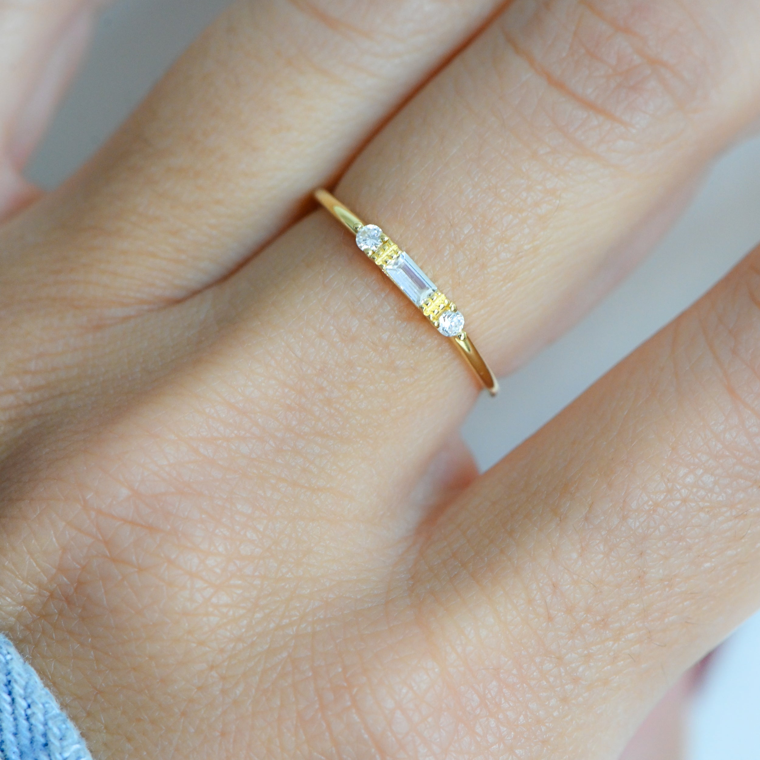 0.25 Carats Moissanite Baguette & Round Cut Dainty Style Wedding Band