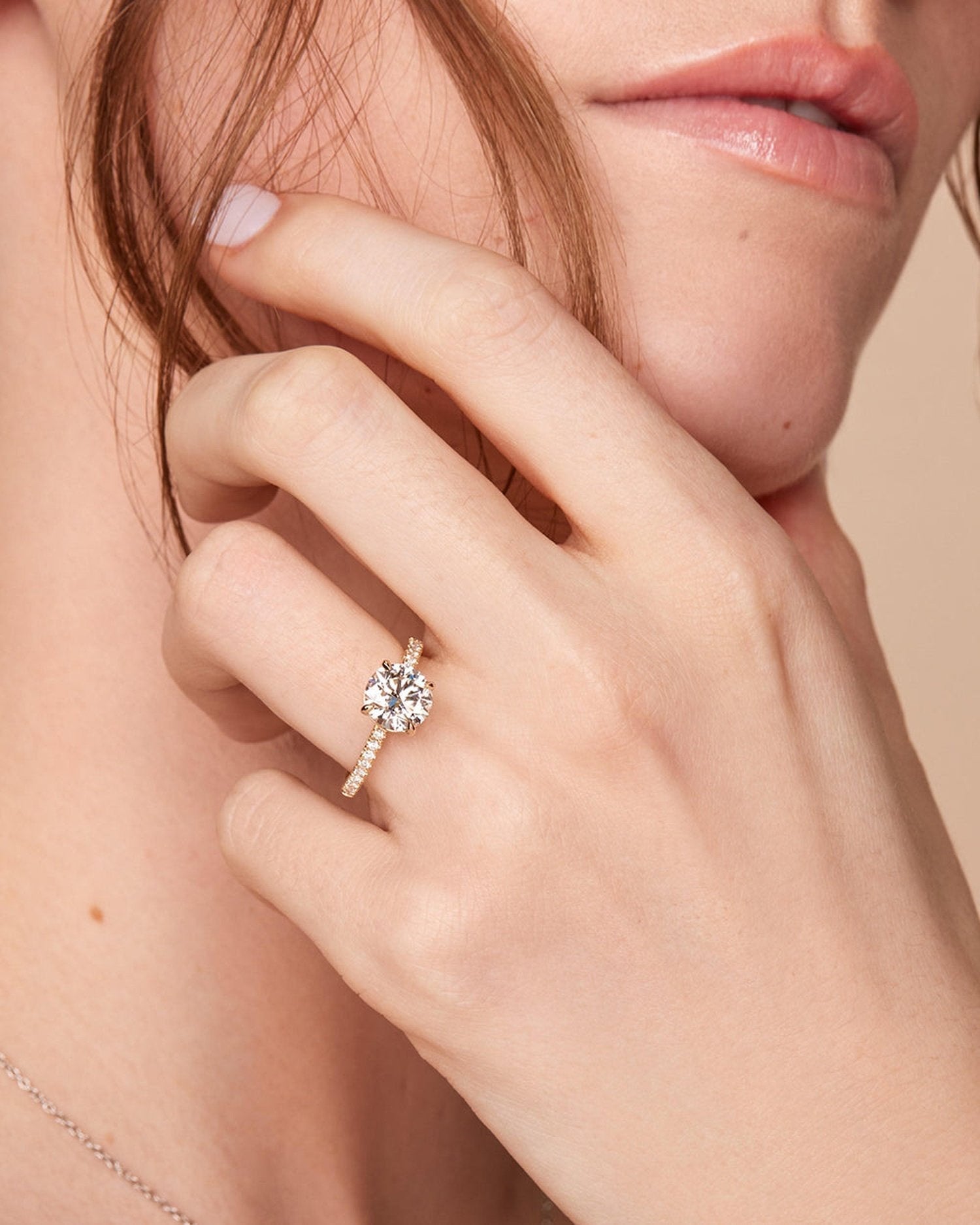 2.0 Carats Round Shape Moissanite Pave Engagement Ring