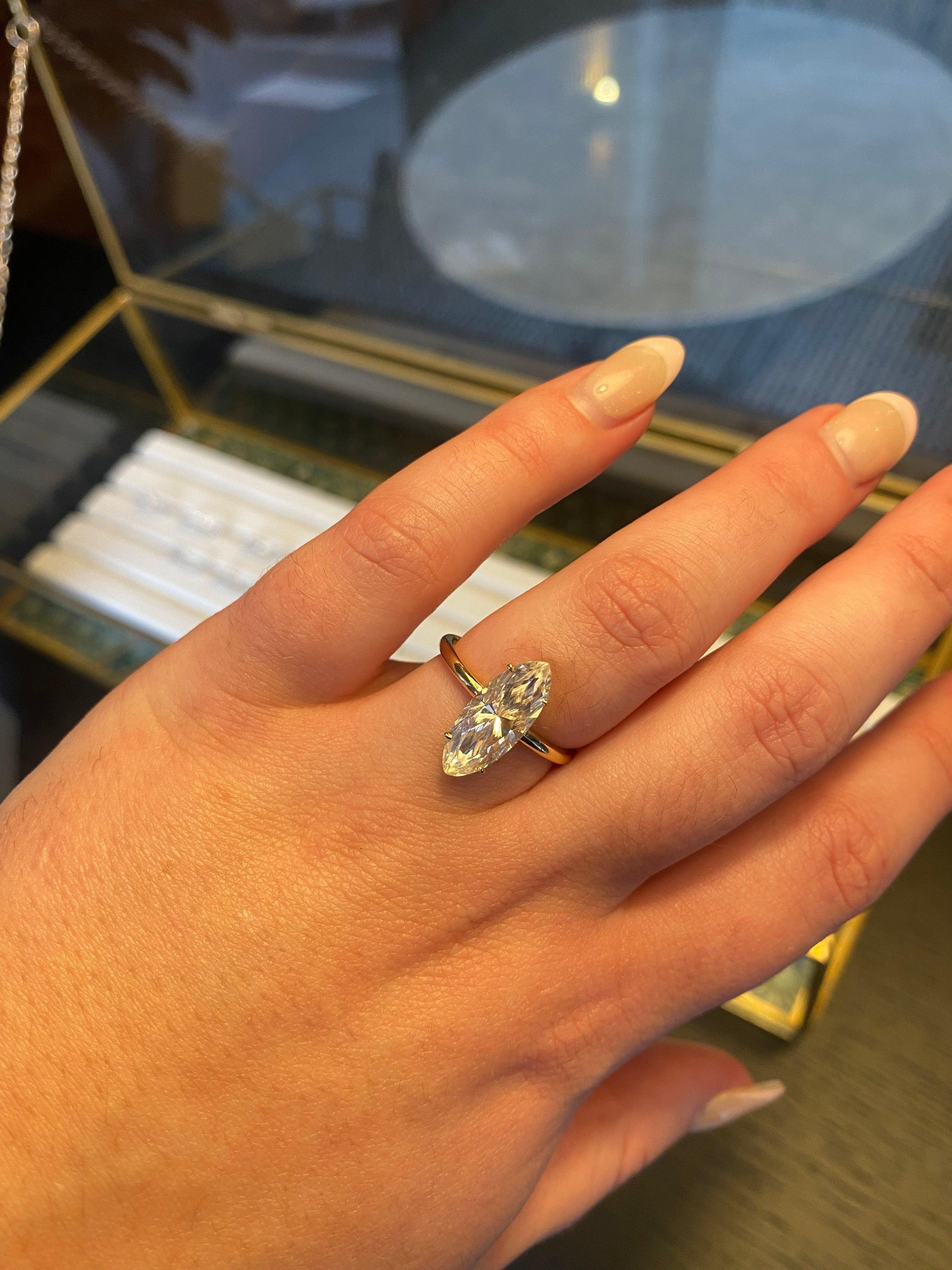 2.50 Carats Marquise Shape Moissanite Solitaire Engagement Ring