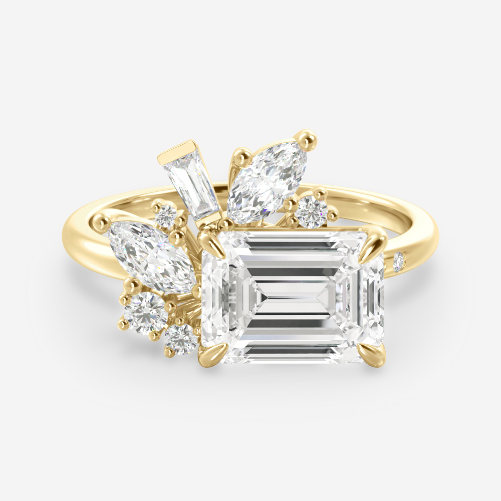 1.75 Carats Emerald Shape Moissanite Cluster Engagement Ring