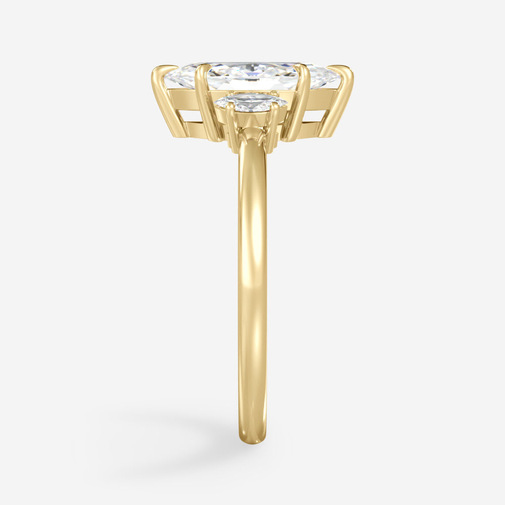 1.0 Carats Marquise Shape Moissanite Three Stone Engagement Ring