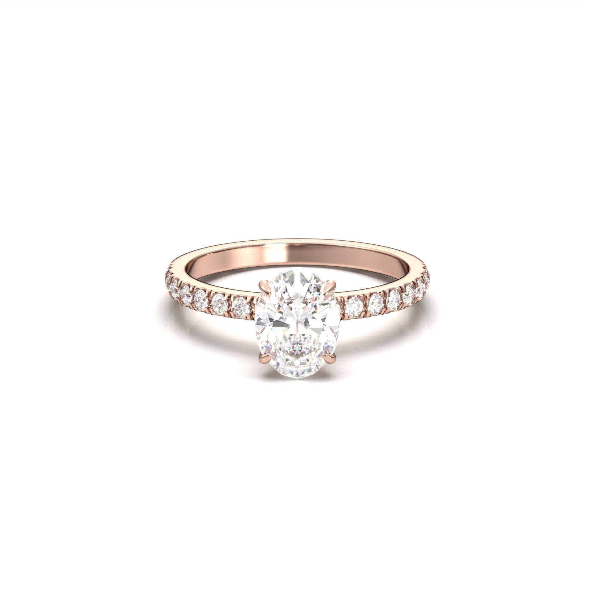 1.0 Carats Oval Shape Moissanite Pave Engagement Ring