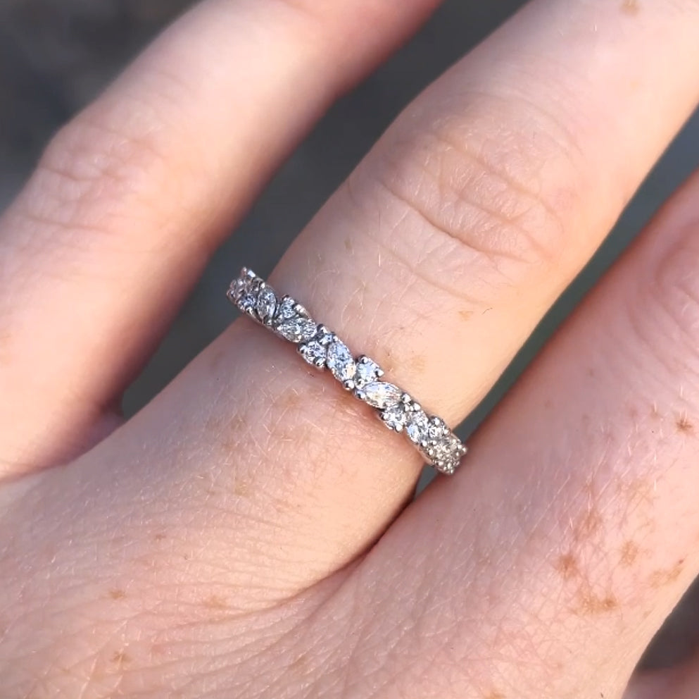 0.55 Carats Moissanite Round & Marquise Shape Vintage Stacking Eternity Wedding Band