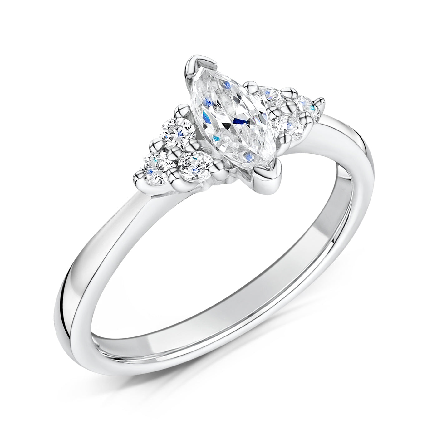 0.93 Carats Marquise Shape Moissanite Cluster Engagement Ring