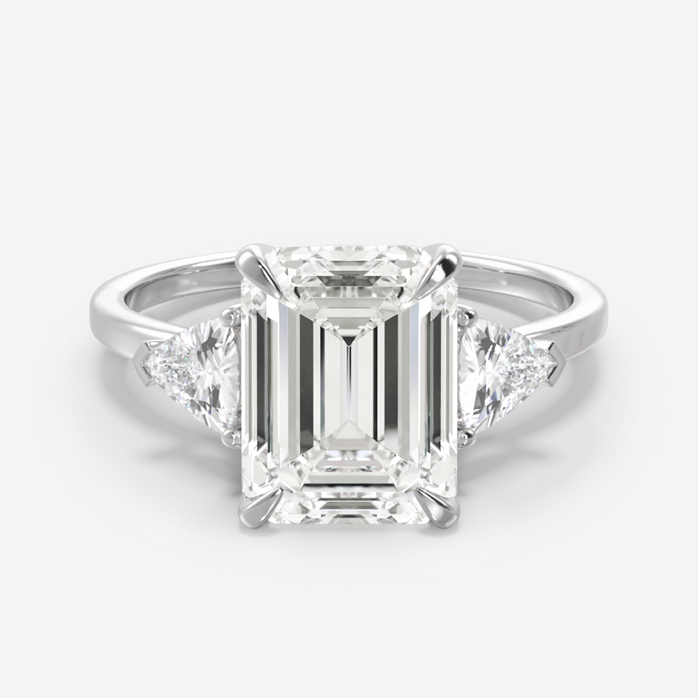 2.52 Carats Emerald Shape Moissanite Three Stone Style Engagement Ring
