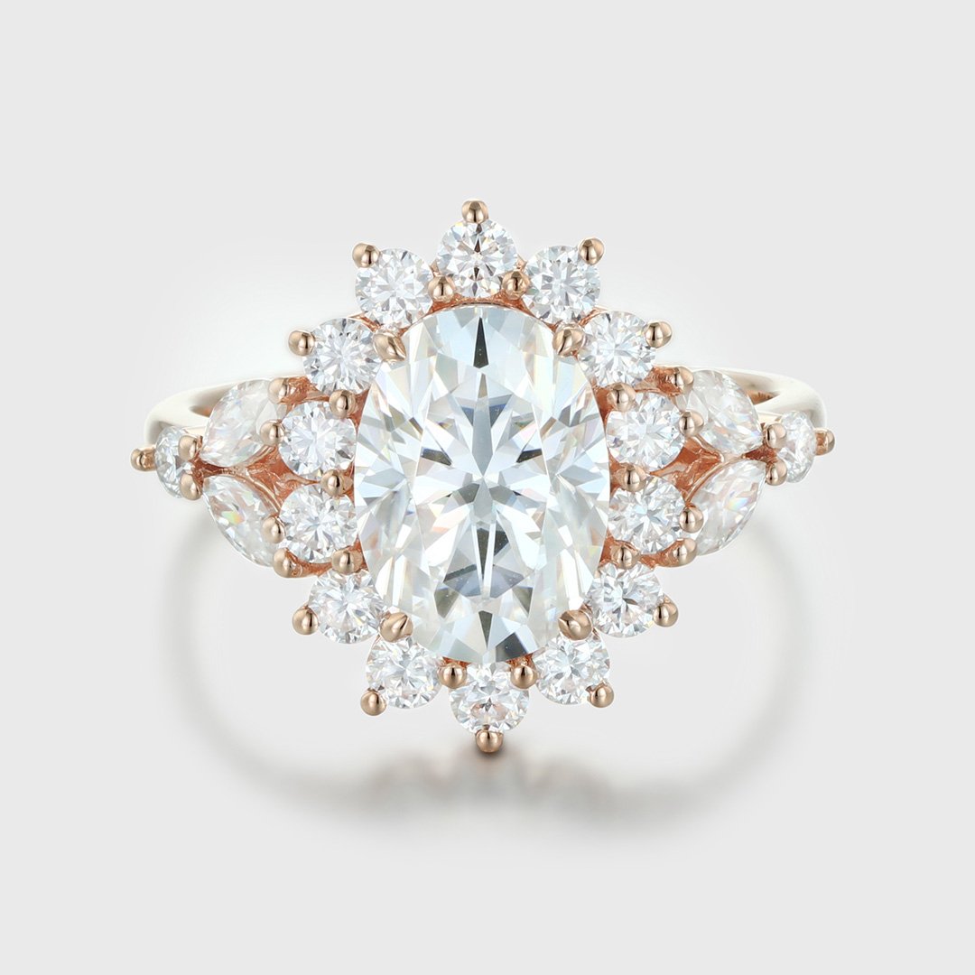 2.50 Carats Oval Shape Moissanite halo Engagement Ring