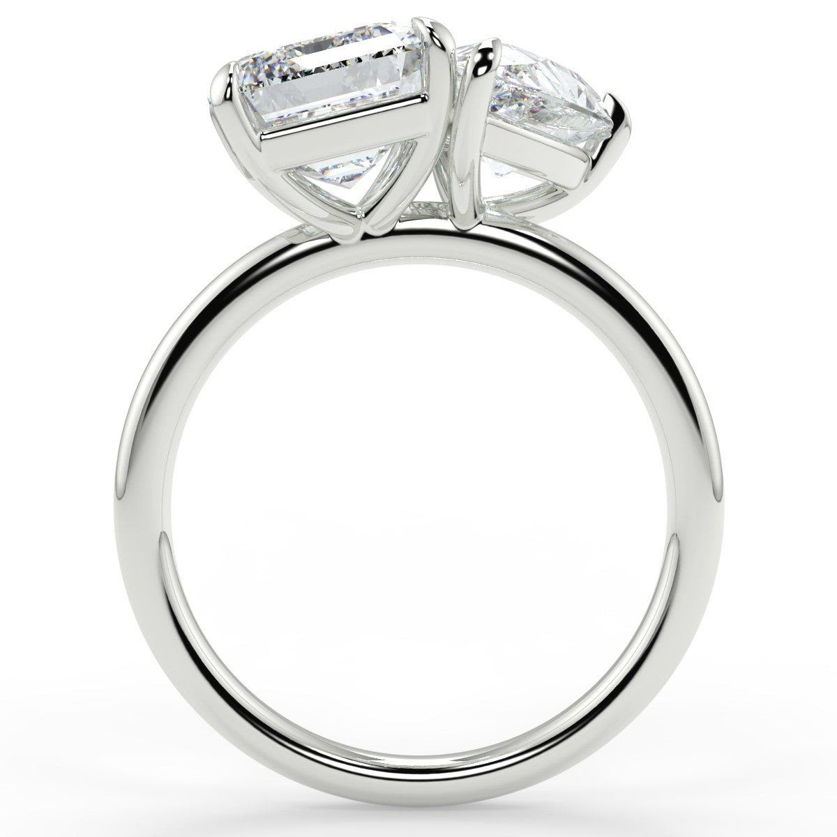 3.75 Carats Emerald & Pear Shape Moissanite Two Stone Engagement Ring
