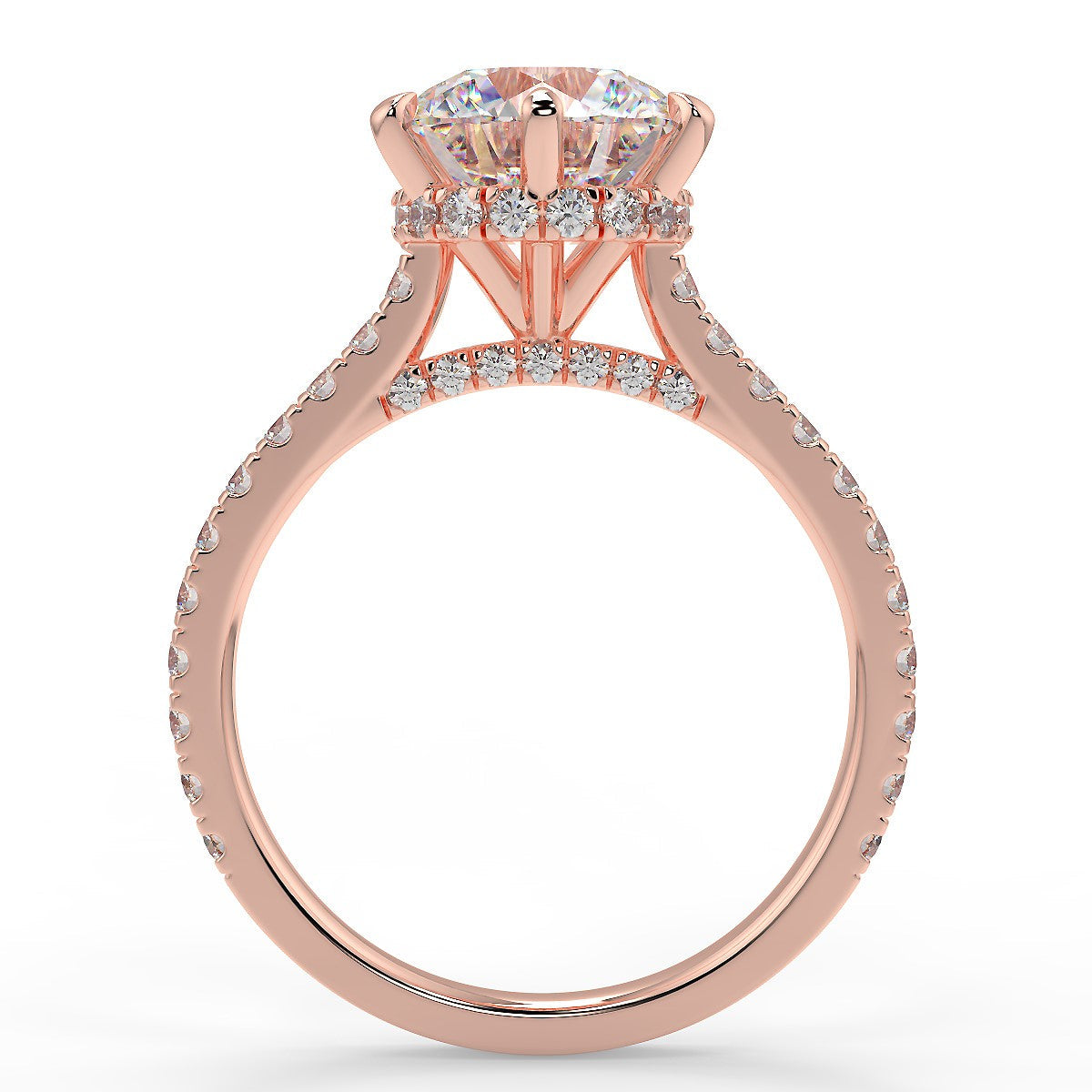 2.20 Carats Round Shape Moissanite Hidden Halo & Pave Engagement Ring