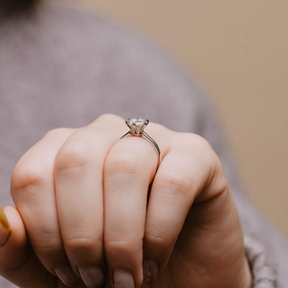 1.25 Carats Round Shape Moissanite Solitaire Engagement Ring