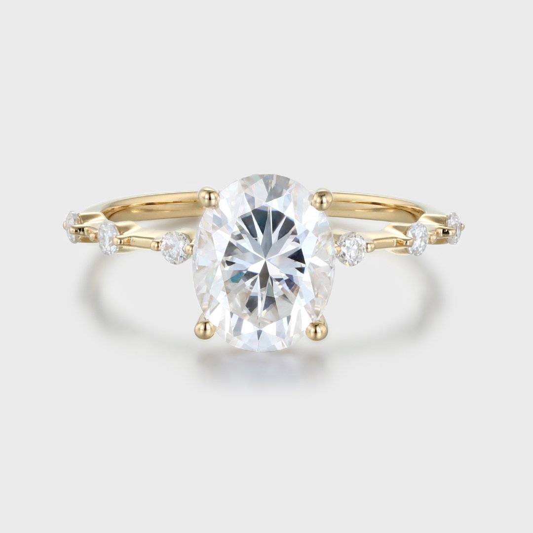 2.0 Carats Oval Shape Moissanite Dainty Pave Engagement Ring