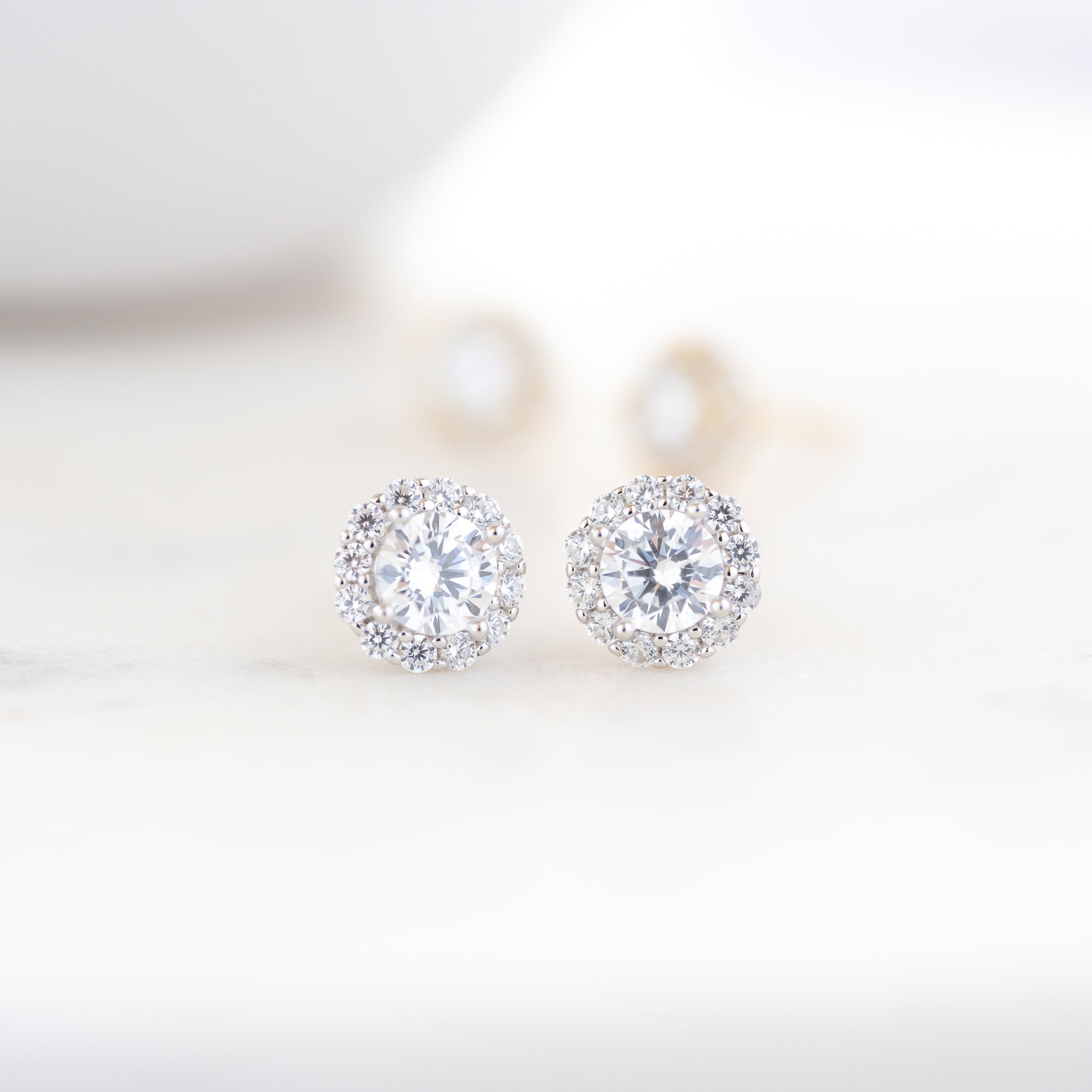 0.50 TCW Round Shape Moissanite Diamond Halo Studs Earrings