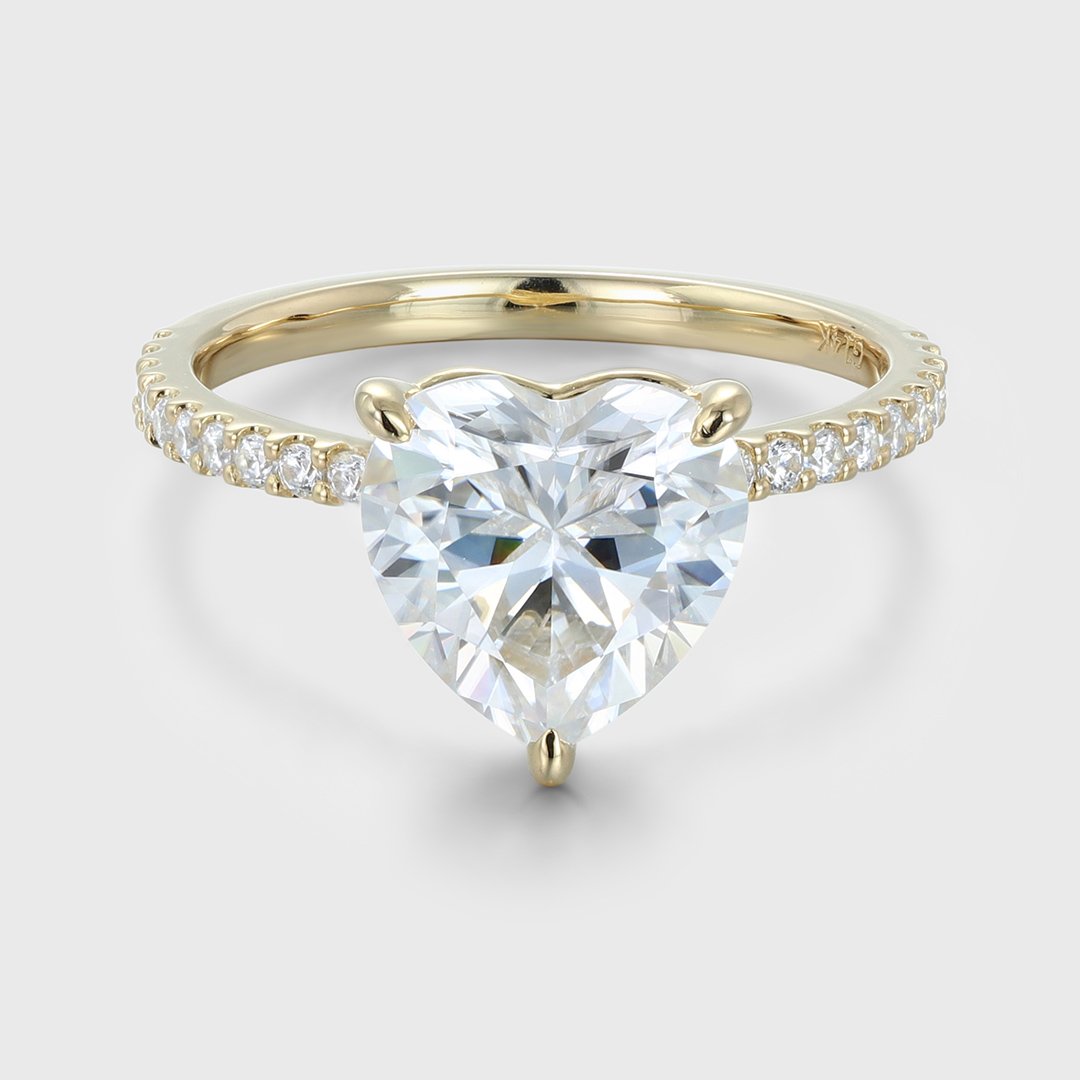 3.0 Carats Heart Shape Moissanite Hidden Halo & Pave Engagement Ring