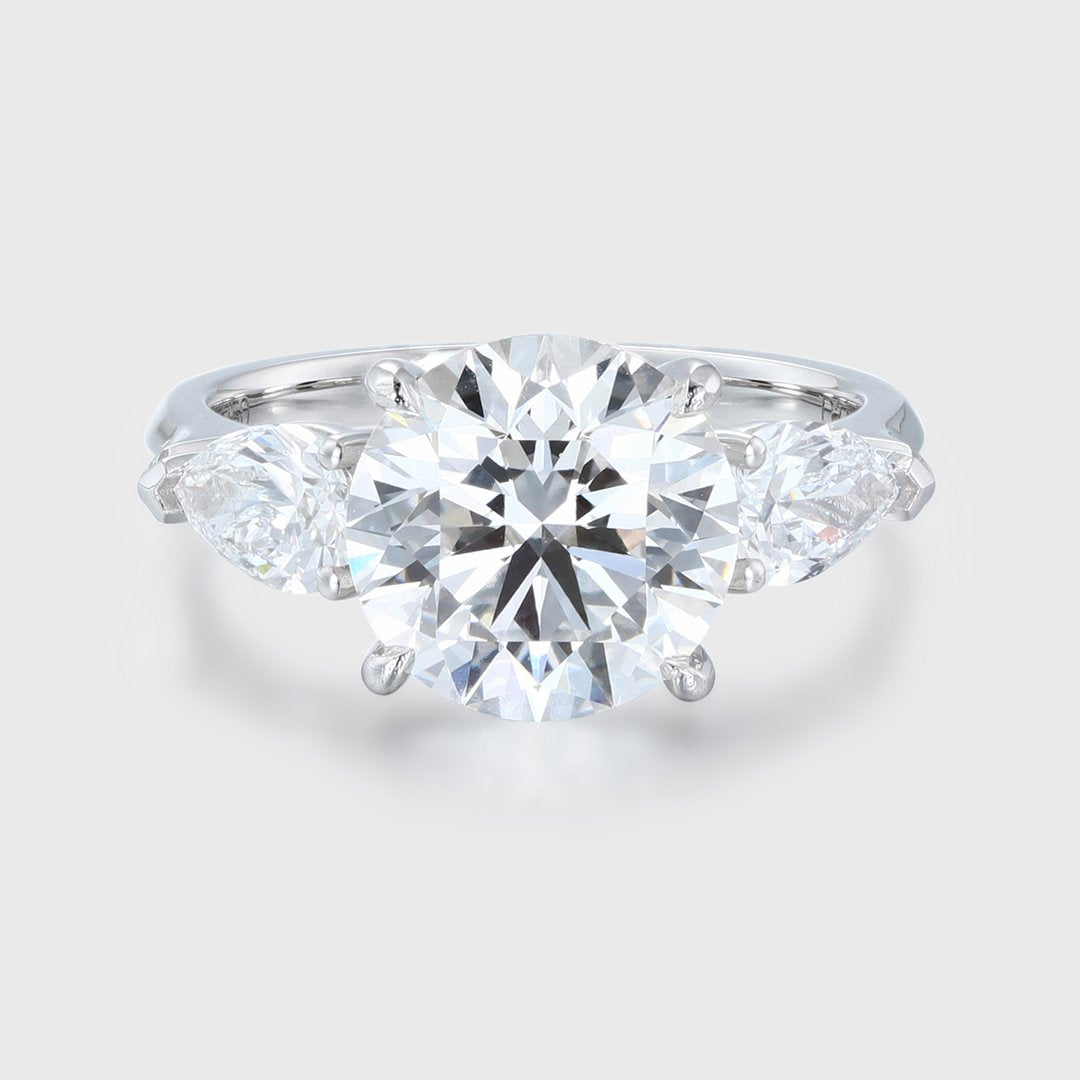 2.0 Carats Round Shape Moissanite Three Stone Engagement Ring