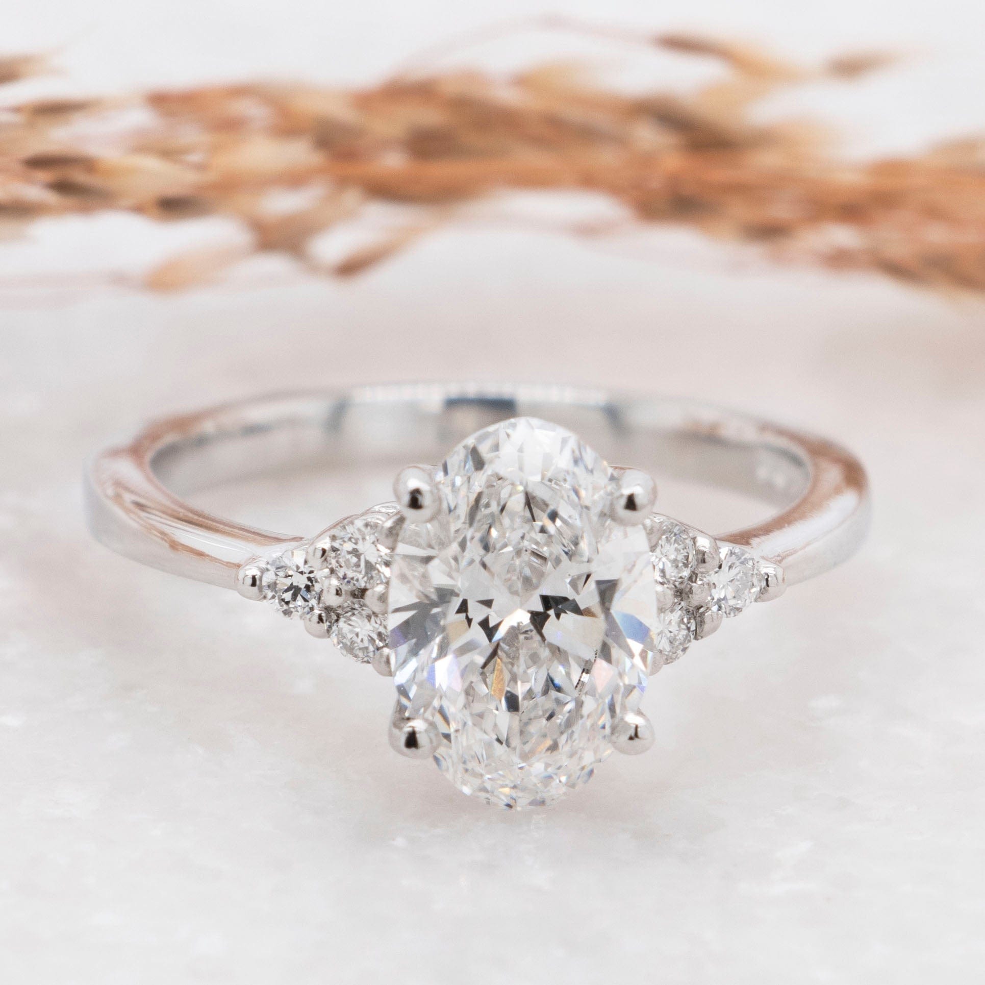 1.56 Carats Oval Shape Moissanite Cluster Engagement Ring