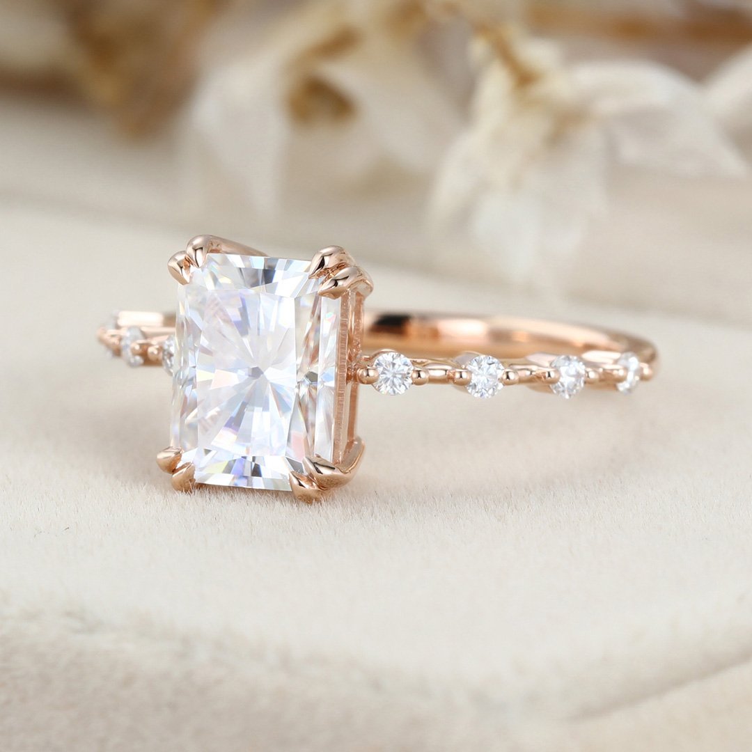 1.80 Carats Radiant Shape Moissanite Dainty Engagement Ring