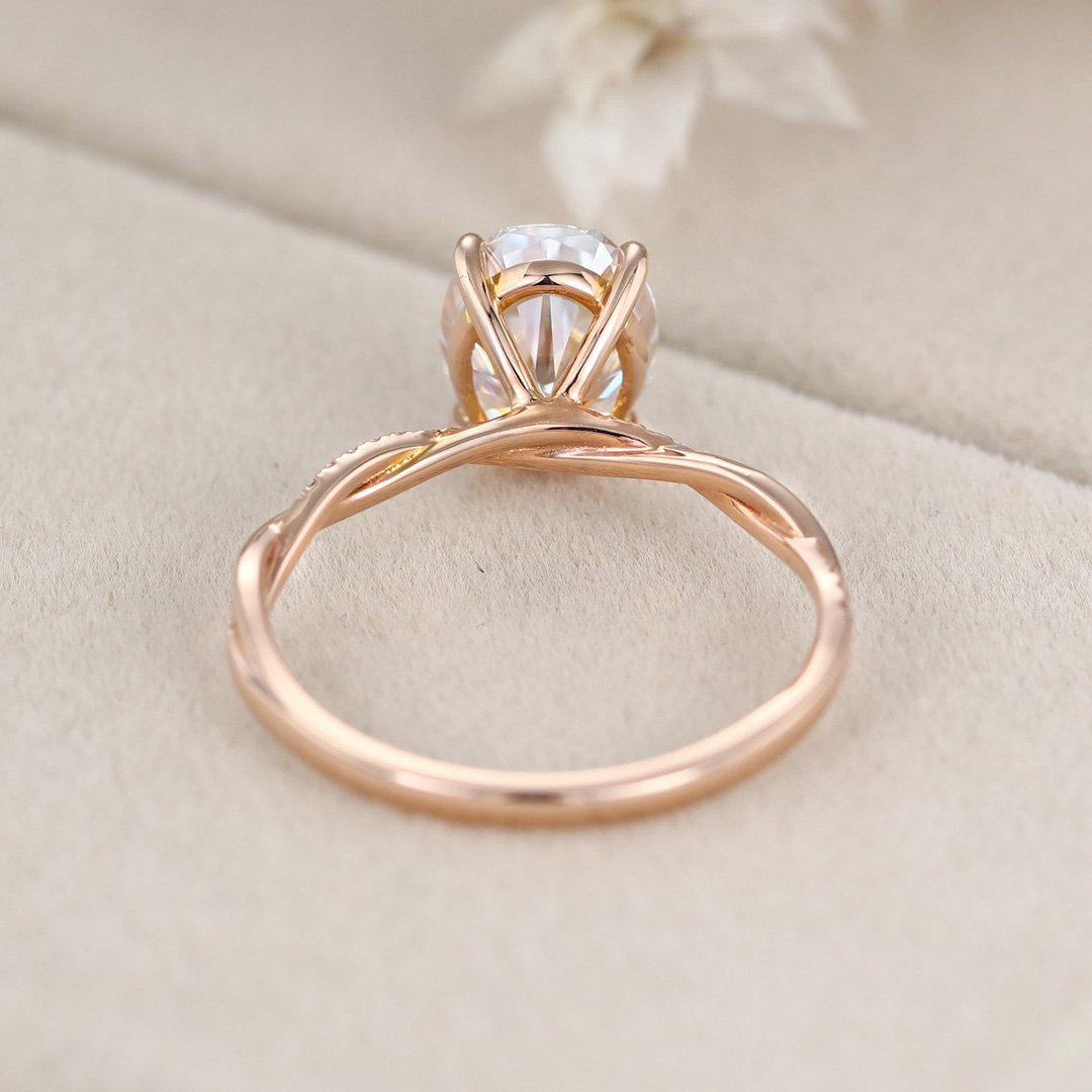 2.0 Carats Oval Shape Moissanite Twisted Pave Engagement Ring