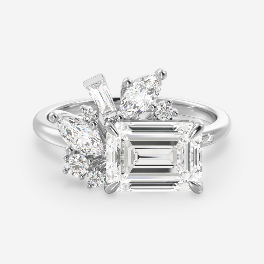 1.75 Carats Emerald Shape Moissanite Cluster Engagement Ring