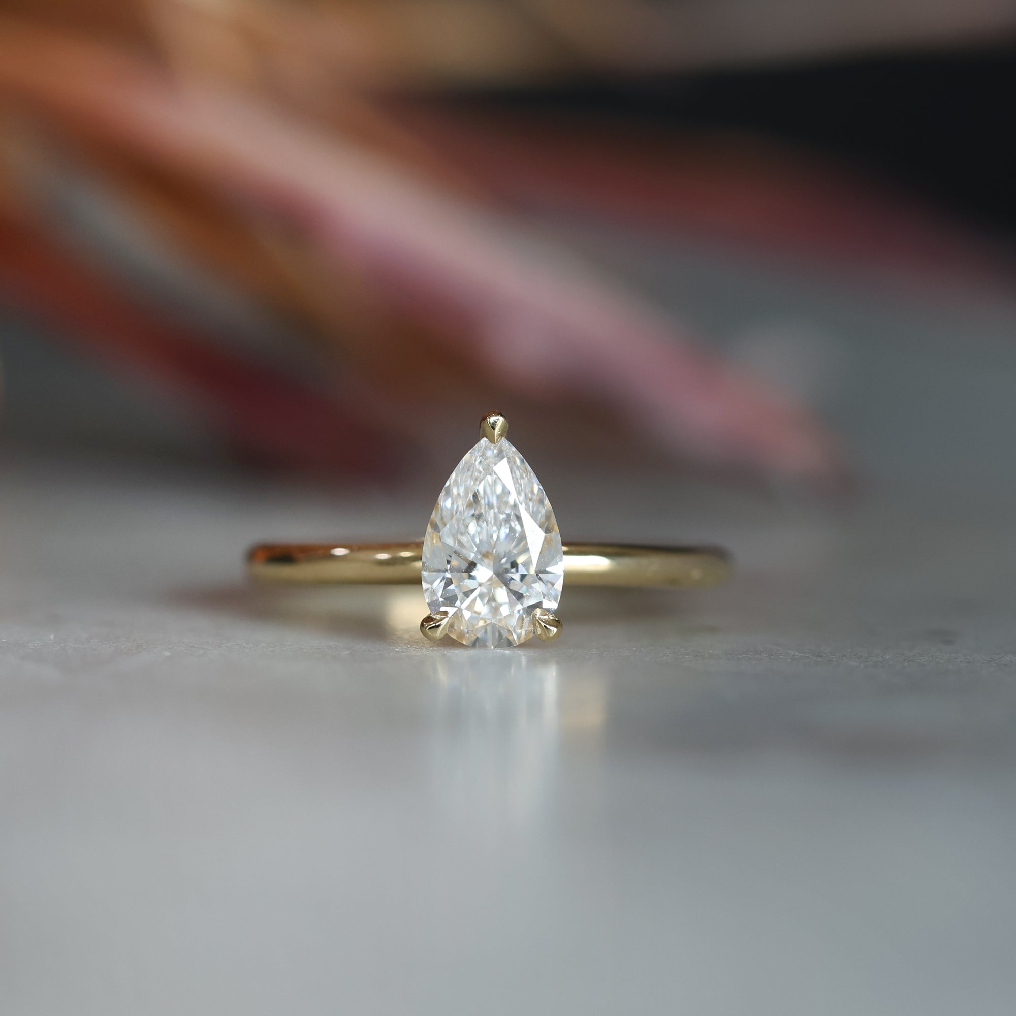 1.0 Carats Pear Shape Moissanite Solitaire Engagement Ring