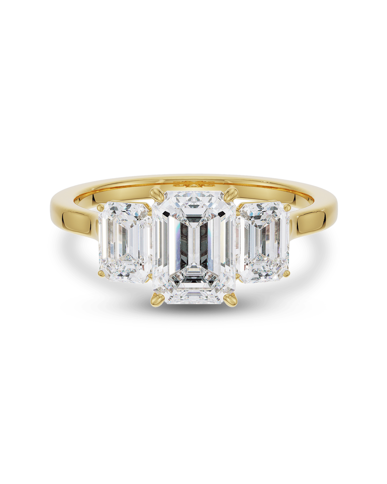 1.10 Carats Emerald Shape Moissanite Three Stone Engagement Ring