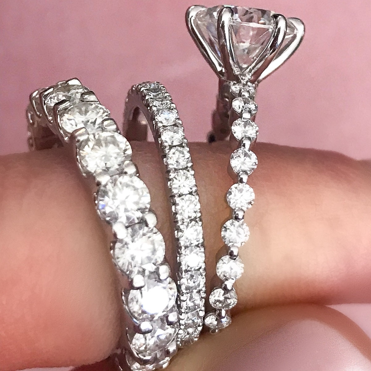2.0 Carats Round Shape Moissanite Pave Engagement Ring