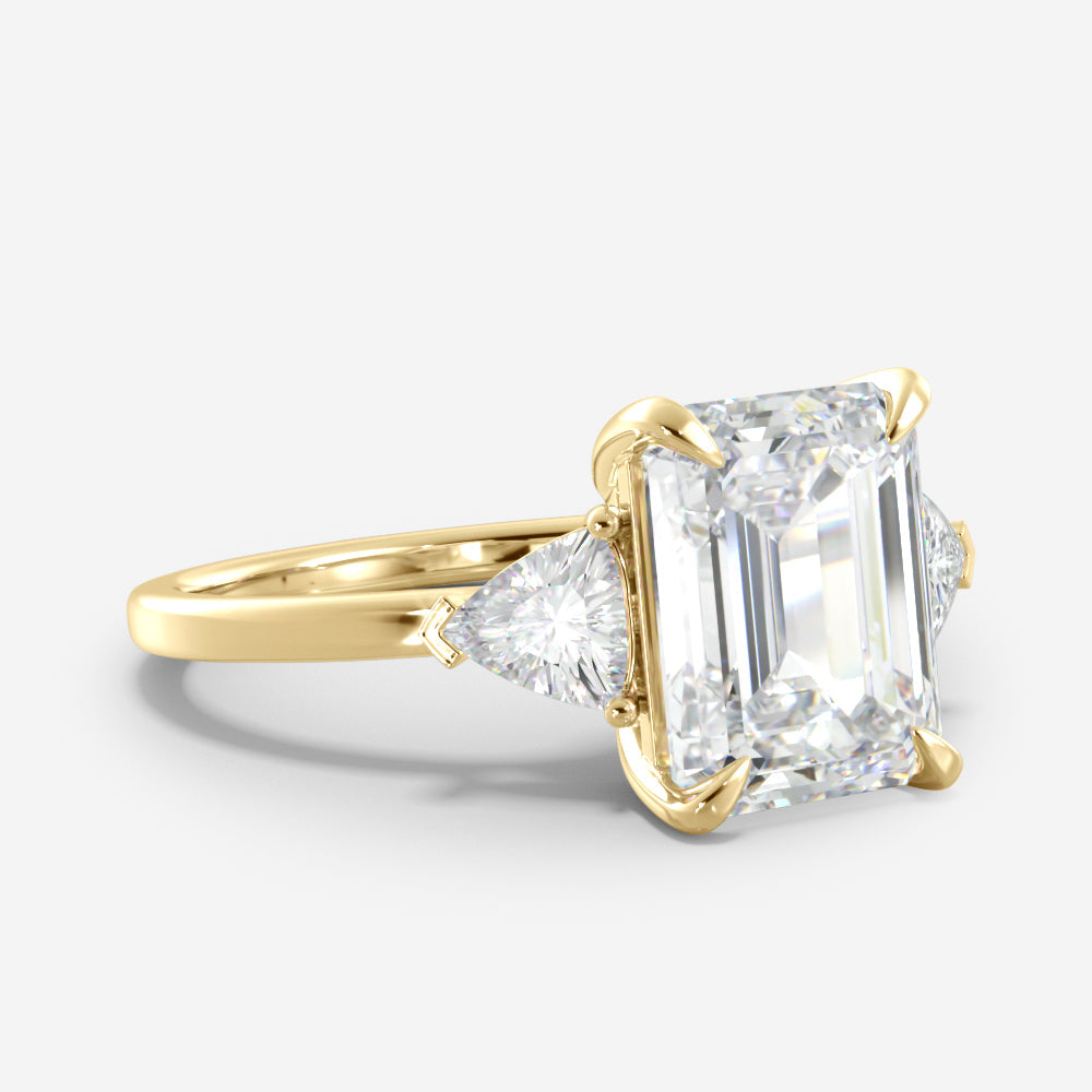 2.52 Carats Emerald Shape Moissanite Three Stone Style Engagement Ring