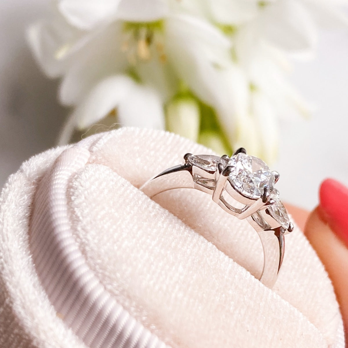 1.16 Carats Oval Shape Moissanite Three Stone Engagement Ring