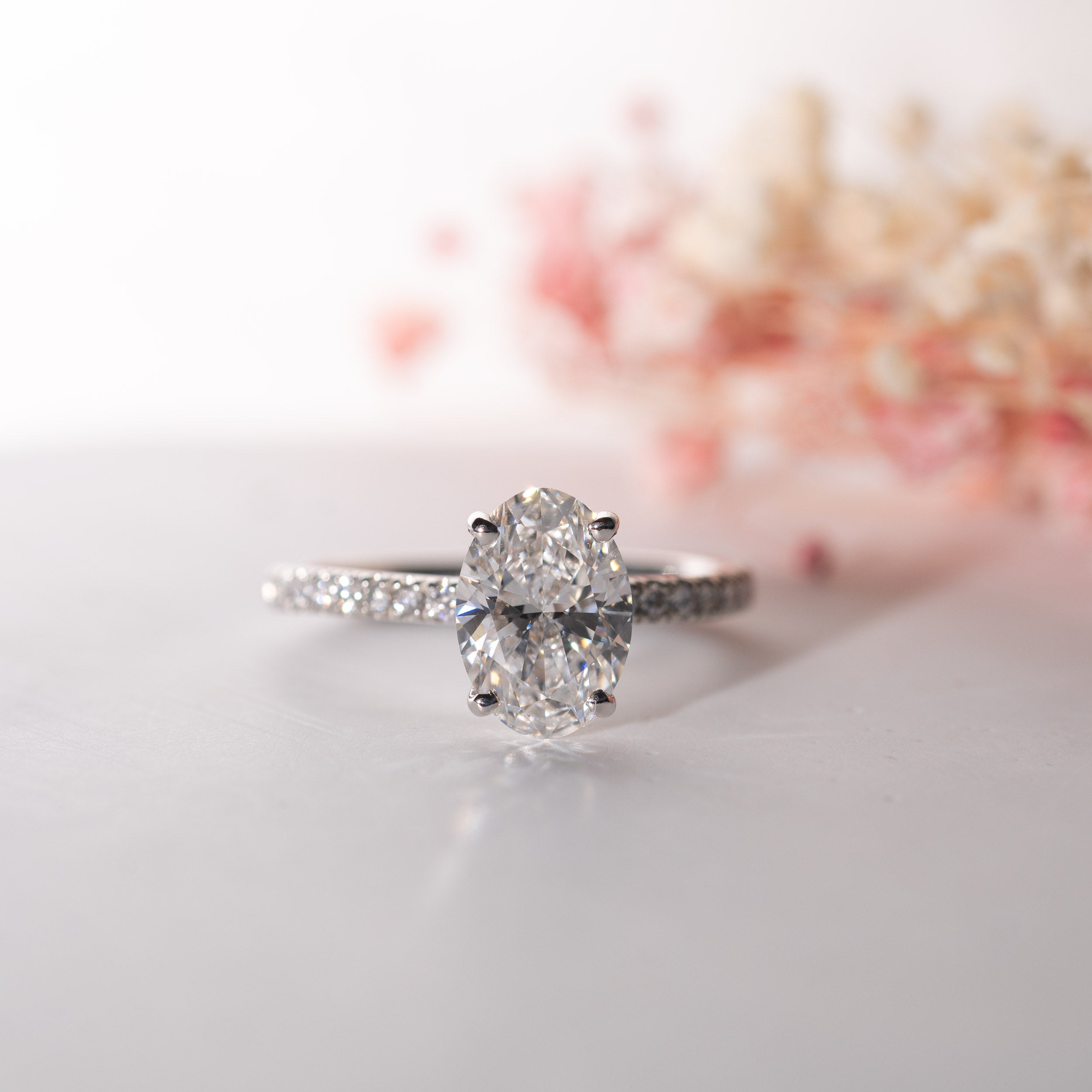 1.39 Carats Oval Shape Moissanite Pave  Engagement Ring