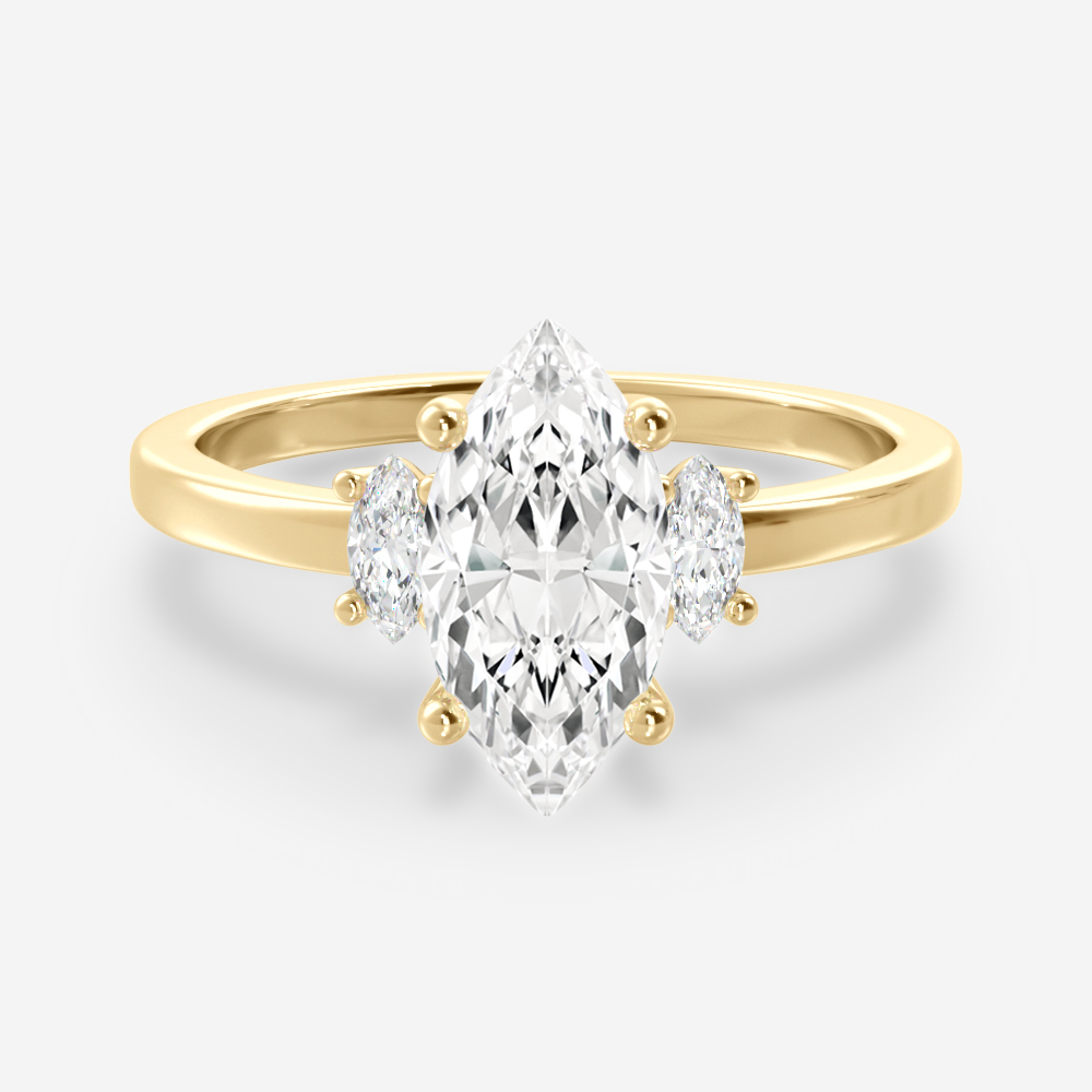 1.0 Carats Marquise Shape Moissanite Three Stone Engagement Ring