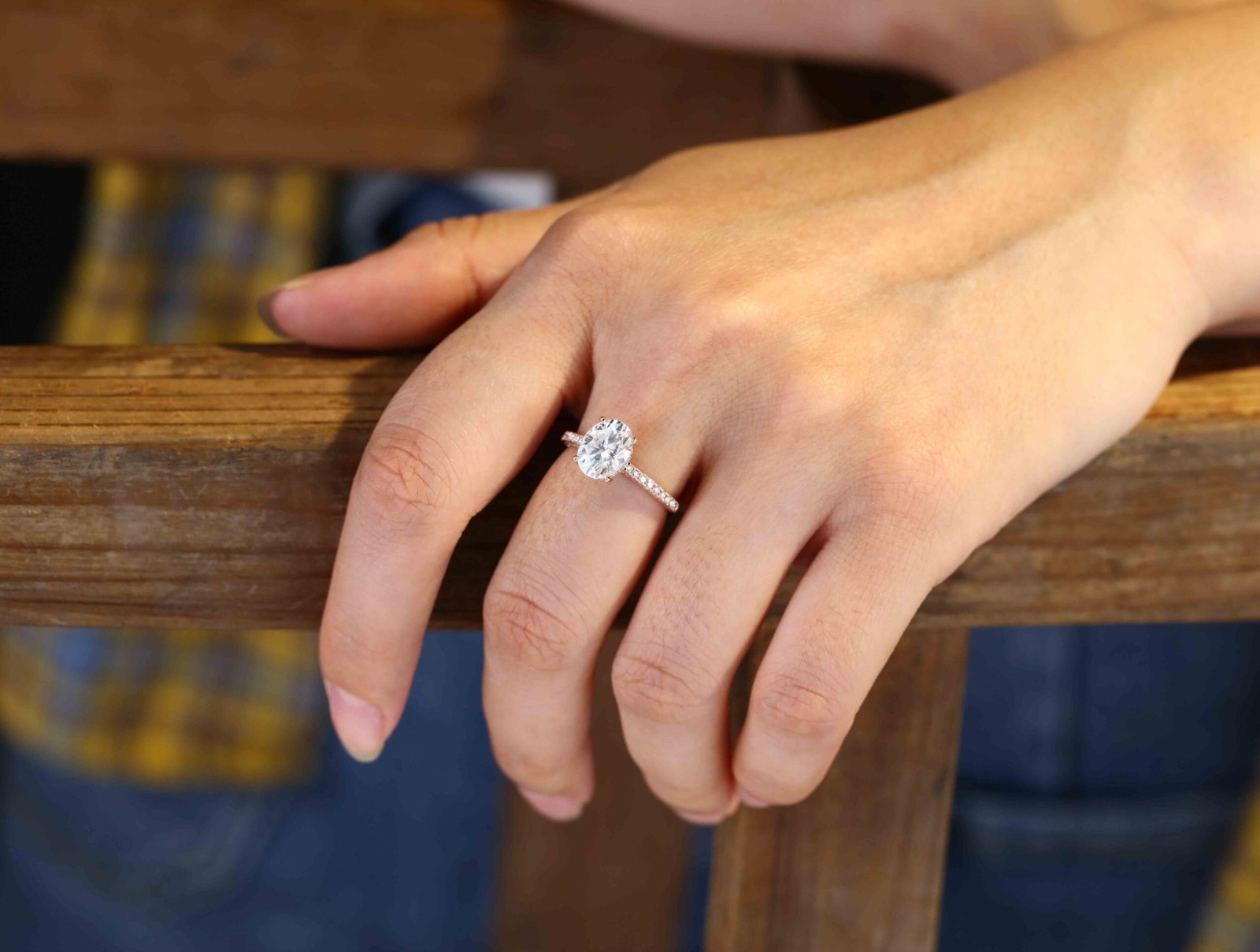 2.0 Carats Oval Shape Moissanite Hidden Halo & Pave Engagement Ring