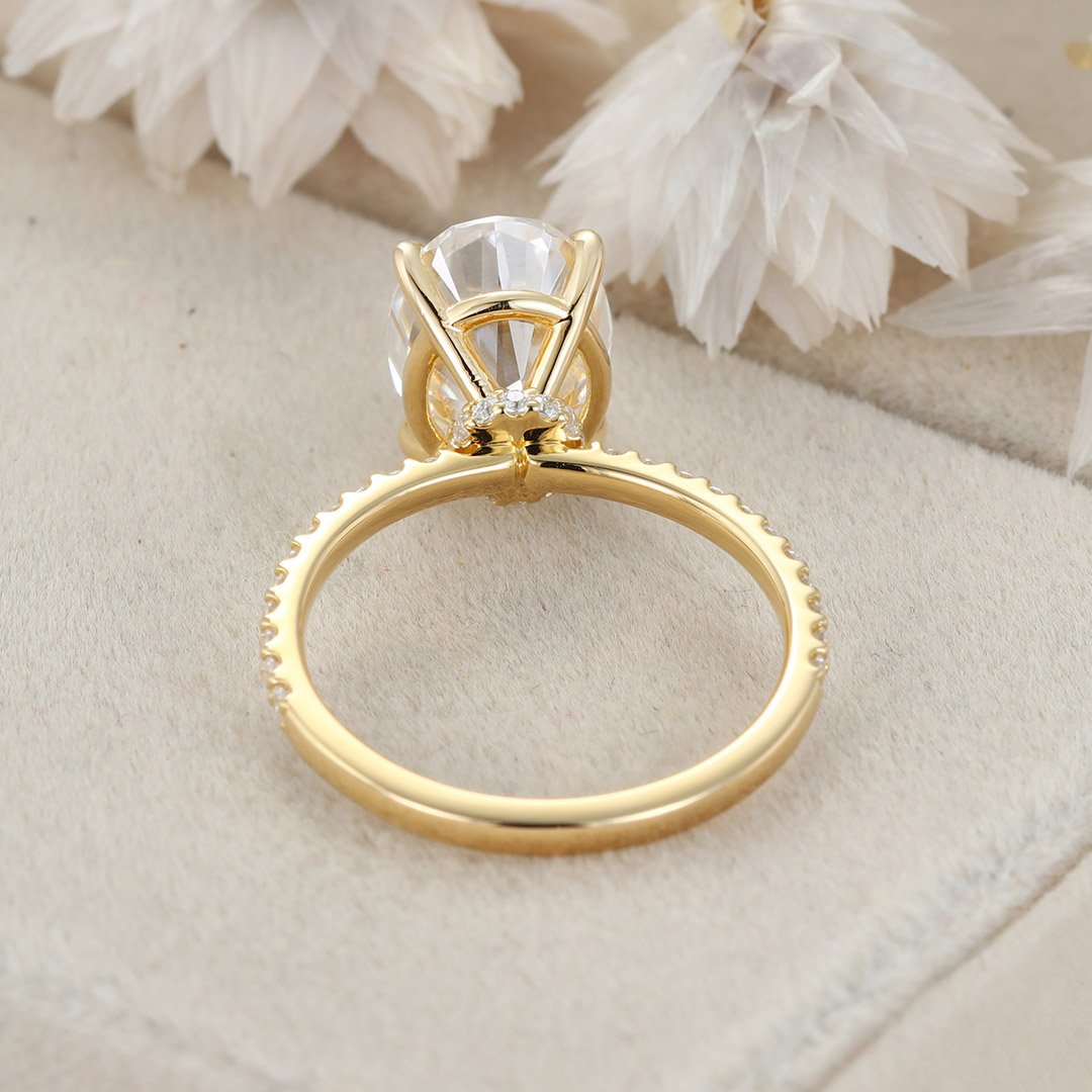 3.50 Carats Oval Shape Moissanite Hidden Halo & Pave Engagement Ring