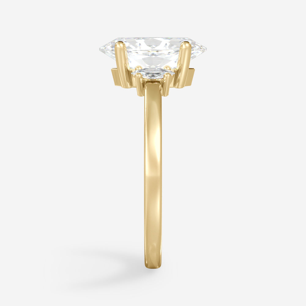 1.0 Carats Marquise Shape Moissanite Three Stone Engagement Ring